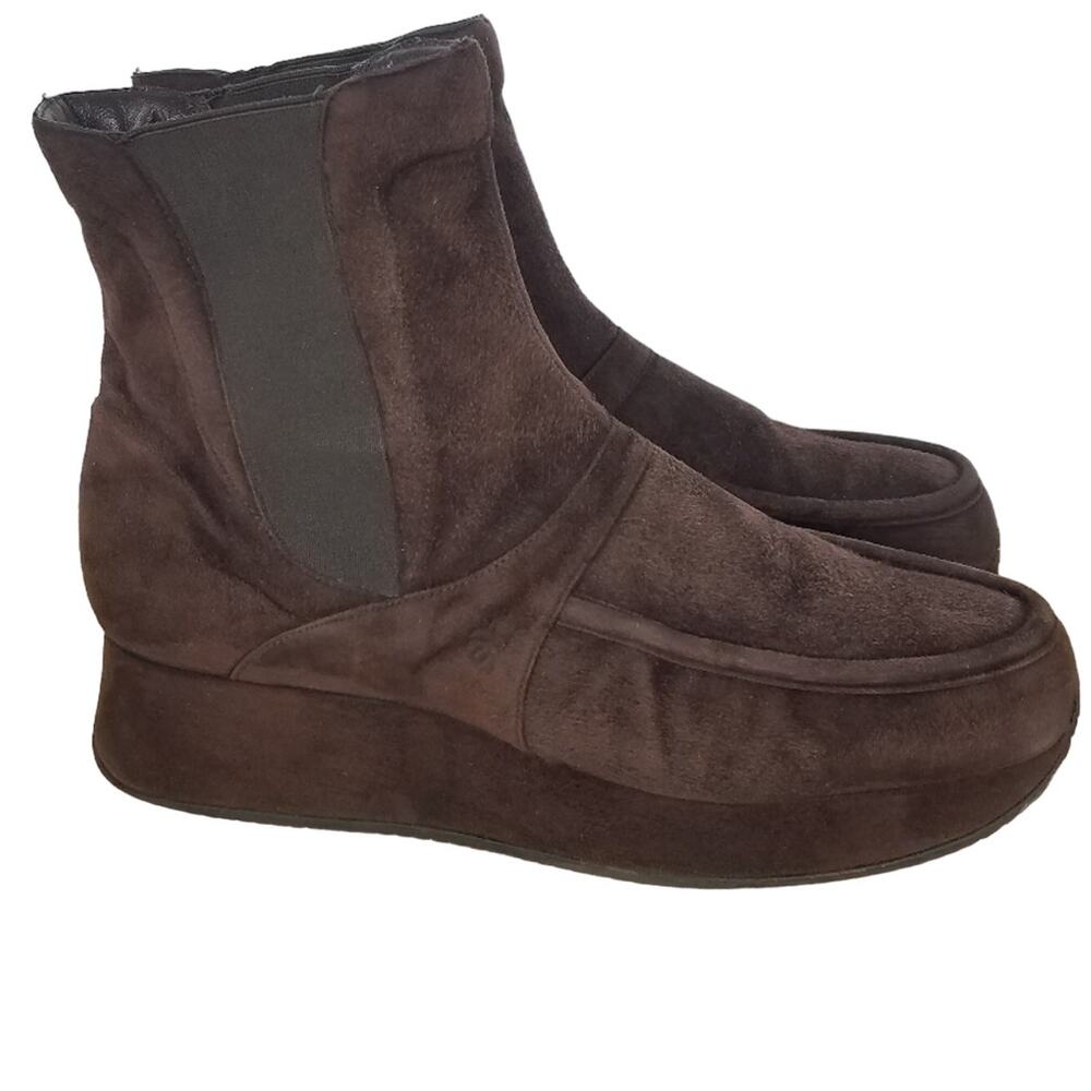 Stephane Kelian Brown Suede Platform Ankle Boots Slip On 9.5 Spain